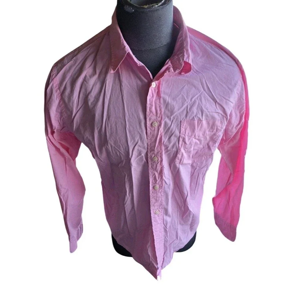 J Crew Long Sleeve Hot Pink Cotton Button Down Dress Shirt Men's Size Large